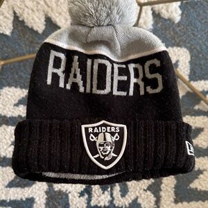 NFL Raiders Kids Black and Gray Pom Beanie